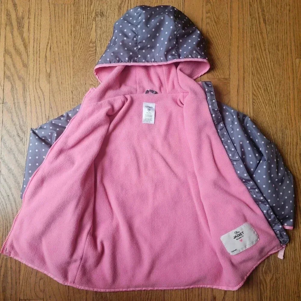 Carter's light, Grey with polka dots hooded coat girls size 5-6